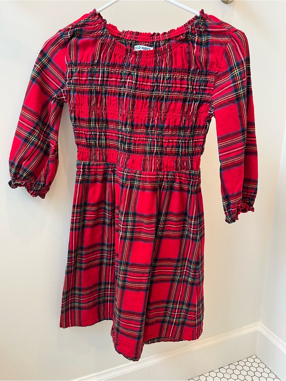 Old Navy Red Plaid Smocked Holiday Dress